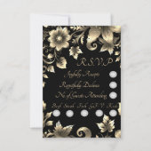 Elegante zwart en goud bloemenbruiloft sets RSVP kaartje (Voorkant)