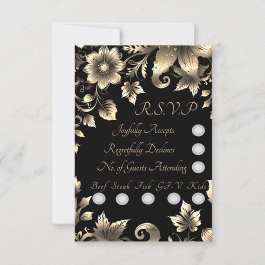 Elegante zwart en goud bloemenbruiloft sets RSVP kaartje (Voorkant)