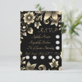 Elegante zwart en goud bloemenbruiloft sets RSVP kaartje (Staand voorkant)