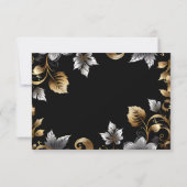 Elegante zwart en goud bloemenbruiloft sets RSVP kaartje (Achterkant)