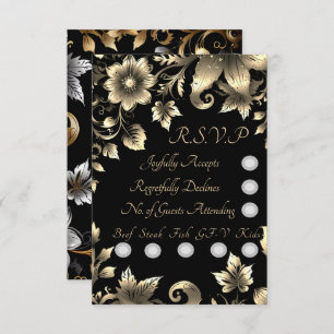Elegante zwart en goud bloemenbruiloft sets RSVP kaartje