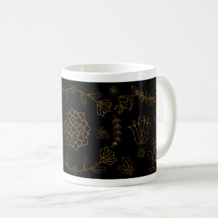 Elegante zwart en goud bloemenfolk art Mok