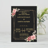 Elegante zwart en goud bloemenmoslim bruiloft kaart (Staand voorkant)