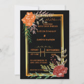 Elegante zwart en goud bloemenmoslim bruiloft uitn kaart (Voorkant)