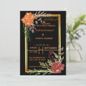 Elegante zwart en goud bloemenmoslim bruiloft uitn kaart (Staand voorkant)