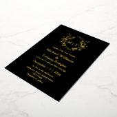 Elegante zwart en goud botanische monogram bruilof folie uitnodiging (Gedraaid)