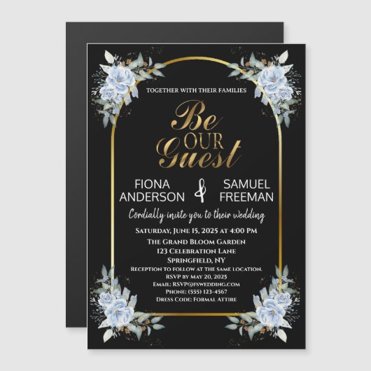 Elegante zwart en goud bruiloft magneet gunsten (Voorkant / Achterkant)