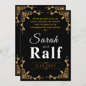 Elegante zwart en goud bruiloft uitnodiging (Voorkant / Achterkant)