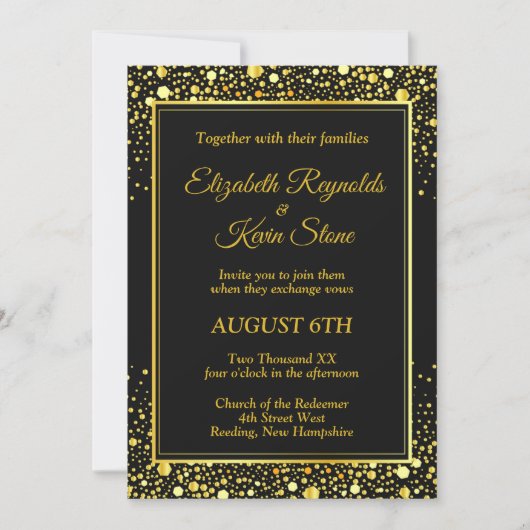 Elegante zwart en goud bruiloft uitnodiging (Voorkant)