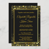 Elegante zwart en goud bruiloft uitnodiging (Voorkant / Achterkant)