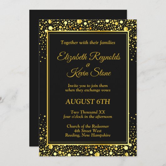 Elegante zwart en goud bruiloft uitnodiging (Voorkant / Achterkant)