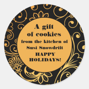 Elegante Zwart en Goud Cookie Tin Labels