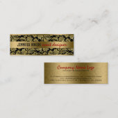 Elegante zwart en goud damast en strepen 2 mini visitekaartje (Voorkant / Achterkant)