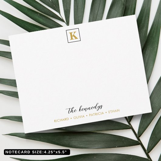 Elegante zwart en goud familienaam Monogram Notitiekaartje