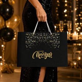 Elegante Zwart en Goud Gelukkig Nieuwjaar Groot Cadeauzakje