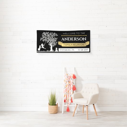 Elegante zwart en goud gepersonaliseerde familiere spandoek (Insitu)