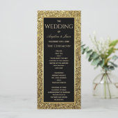 Elegante zwart en goud glitter huwelijksceremonie programmakaart (Staand voorkant)