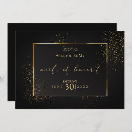 Elegante zwart en goud glitter Maid of Honor Kaart