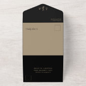 Elegante zwart en goud kalligrafie foto bruiloft all in one uitnodiging (Buitenkant)