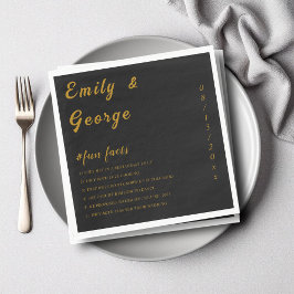 Elegante zwart en goud klasse leuke weetjes bruilo servet