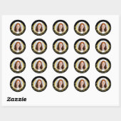 Elegante zwart en goud lauwerkrans eerbetoon foto ronde sticker (Vel)