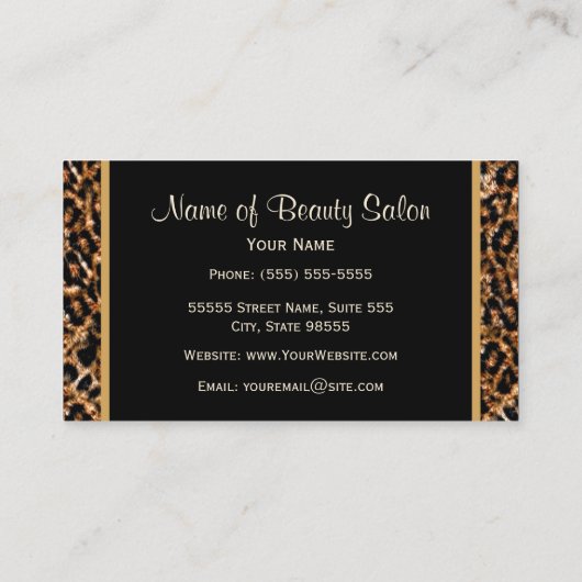 Elegante zwart en goud luipaard kapsalon visitekaartje (Achterkant)