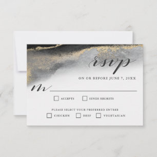 Elegante Zwart en Goud Marmer RSVP Maaltijd Select Kaartje