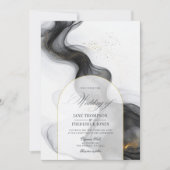 Elegante zwart en goud marmeren inkt bruiloft kaart (Voorkant)