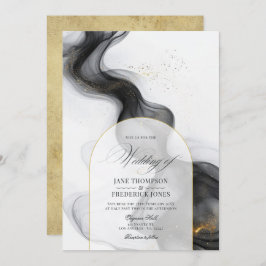 Elegante zwart en goud marmeren inkt bruiloft kaart