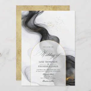 Elegante zwart en goud marmeren inkt bruiloft kaart