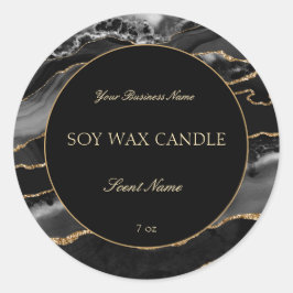 Elegante zwart en goud marmeren kaarslabel ronde sticker