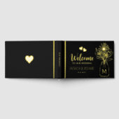 Elegante zwart en goud monogram bruiloft gastenboek (Volledig)