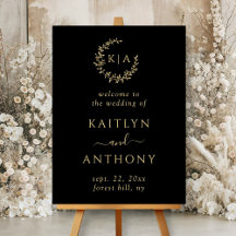 Elegante zwart en goud monogram krans bruiloft