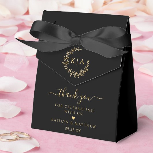 Elegante zwart en goud monogram krans bruiloft bedankdoosjes (Huwelijk)