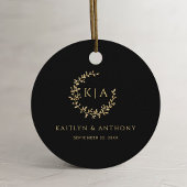 Elegante zwart en goud monogram krans bruiloft bedankjes labels