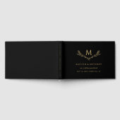Elegante zwart en goud monogram krans bruiloft gastenboek (Volledig)