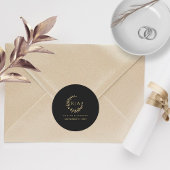 Elegante zwart en goud monogram krans bruiloft gun ronde sticker