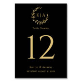 Elegante zwart en goud monogram krans bruiloft kaart (Achterkant)