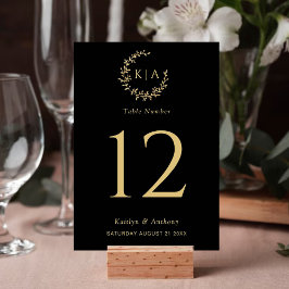 Elegante zwart en goud monogram krans bruiloft kaart