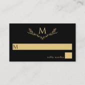Elegante zwart en goud monogram krans bruiloft plaatskaartje (Voorkant)