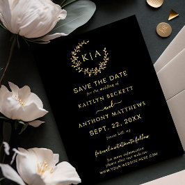Elegante zwart en goud monogram krans bruiloft save the date
