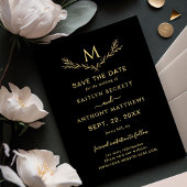 Elegante zwart en goud monogram krans bruiloft save the date