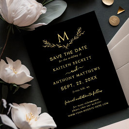 Elegante zwart en goud monogram krans bruiloft save the date