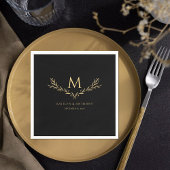 Elegante zwart en goud monogram krans bruiloft servet