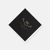 Elegante zwart en goud monogram krans bruiloft servet (Hoek)