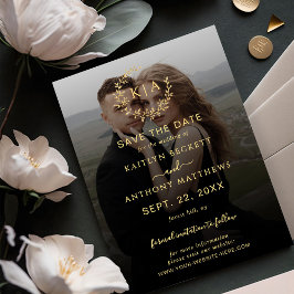 Elegante zwart en goud monogram krans foto bruilof save the date
