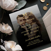 Elegante zwart en goud monogram krans foto bruilof save the date