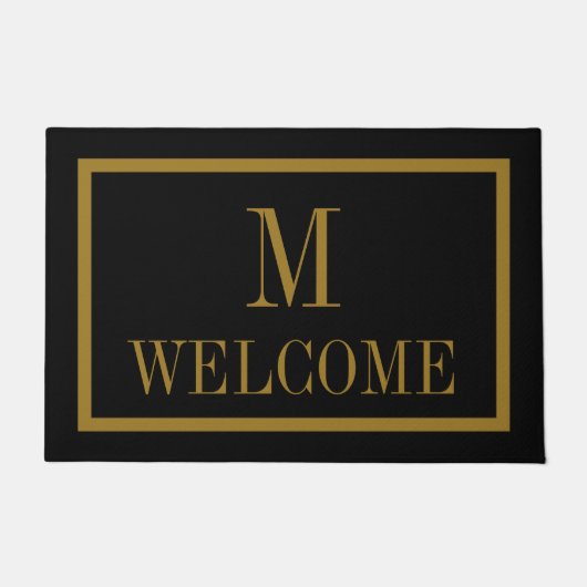 Elegante zwart en Goud naam monogram deur mat (Voorkant)