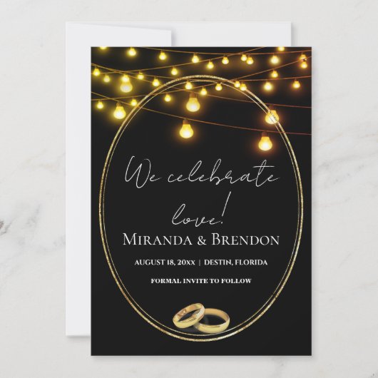 Elegante zwart en goud oker, confetti uitnodiging (Voorkant)