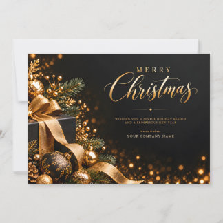 Elegante Zwart en Goud Prettig Kerstfeest Zakelijk Feestdagenkaart